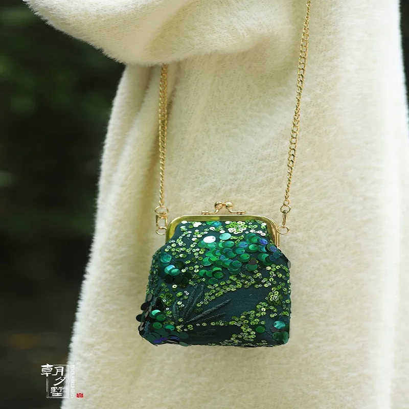 DIY  Material Handbags 2024 Women's Newest Sequin Fabric Cell Phone Bag ，Chain Crossbody Can be Carried on One Shoulder