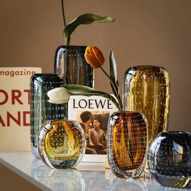 Transparent Thick Bottom Bubble Glass Vase Hydroponic Planter Flower Vessels Decoration Flower Arrangement Decorative Vases