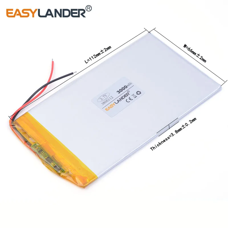 3866112   Batería recargable de polímero de litio Li-ion de 3000mAh 3,7 V para GPS DVR juguetes mp3 altavoz E-book