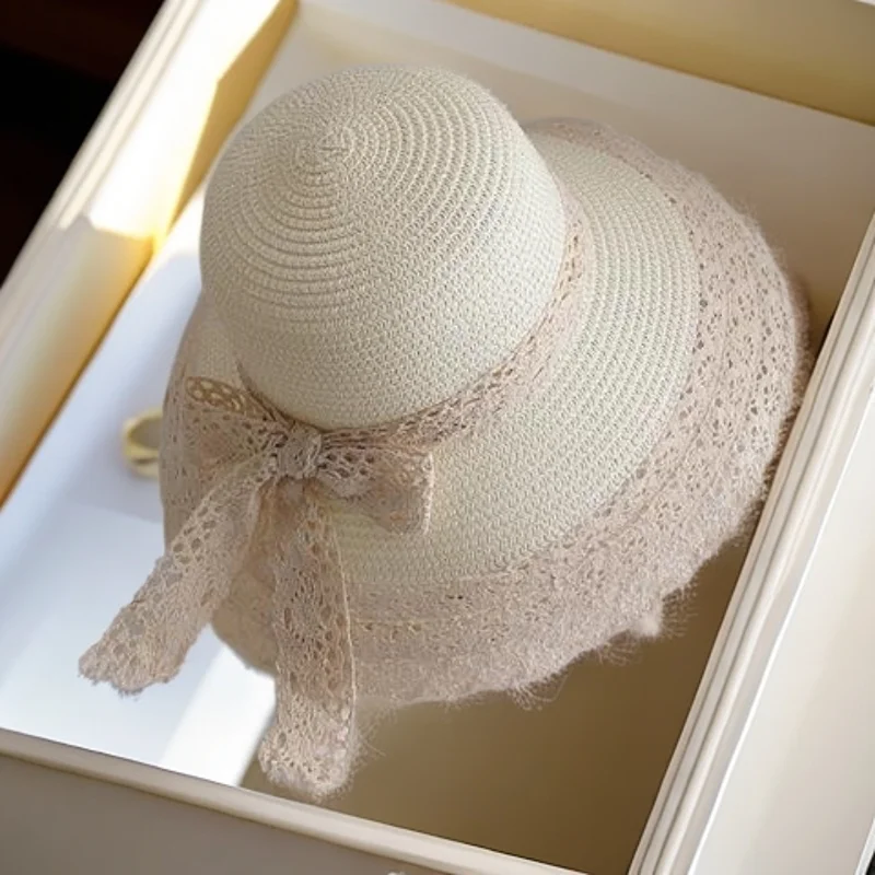 موضة الجوف حافة مقوس دانتيل شاطئ البحر عطلة قبعة بحافة السيدات في الهواء الطلق حماية من الشمس القش قبعة الصيف قبعات للحماية من الشمس للنساء 2