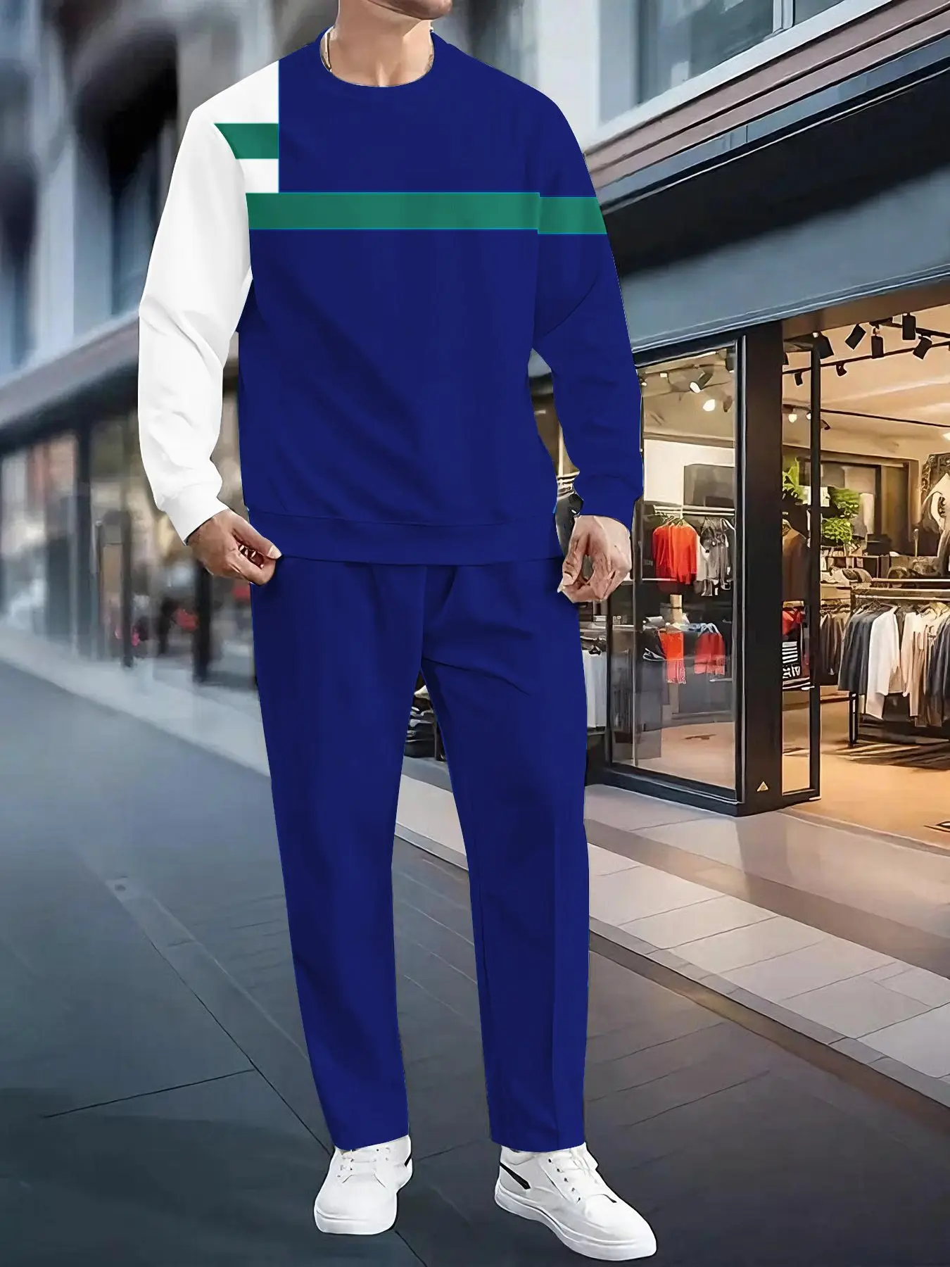Комплект из 2 предметов, модный мужской спортивный топ с длинными рукавами и длинные брюки в европейском и американском стиле.