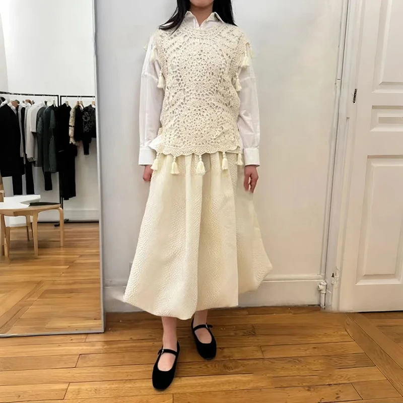 Textured Pattern Women's Ball Gown Midi Skirt Pleated High Waist Sweet Fashion Jupe Spring Summer 2026