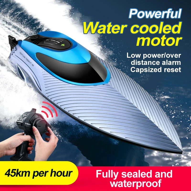 Barco de controle remoto 45 km/h luz led de alta velocidade controle remoto speedboat capsize redefinir motor refrigerado a água ipx6 à prova dwaterproof água