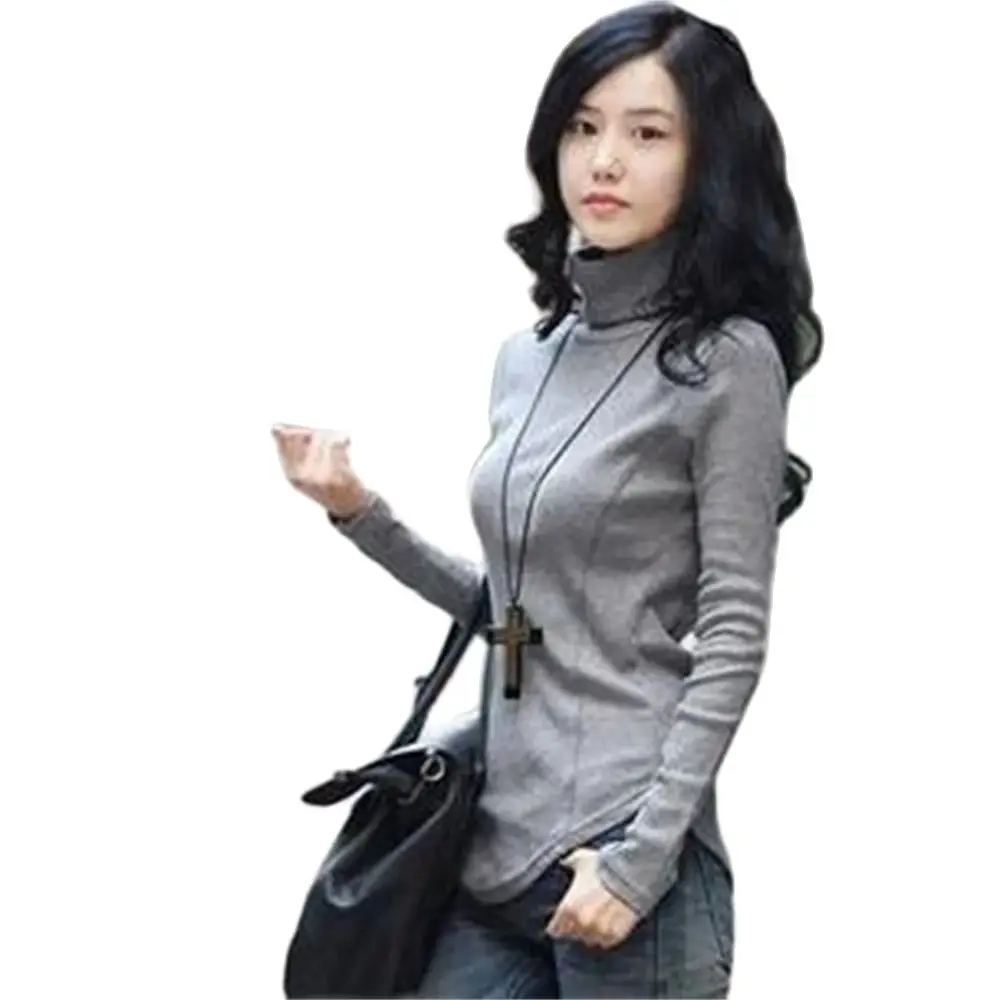 Women's Turtleneck Hedging Warm Sweaters Stretch Slim Cotton Irregular Sweater Spring Autumn Winter Female 100% Cotton Jumpers