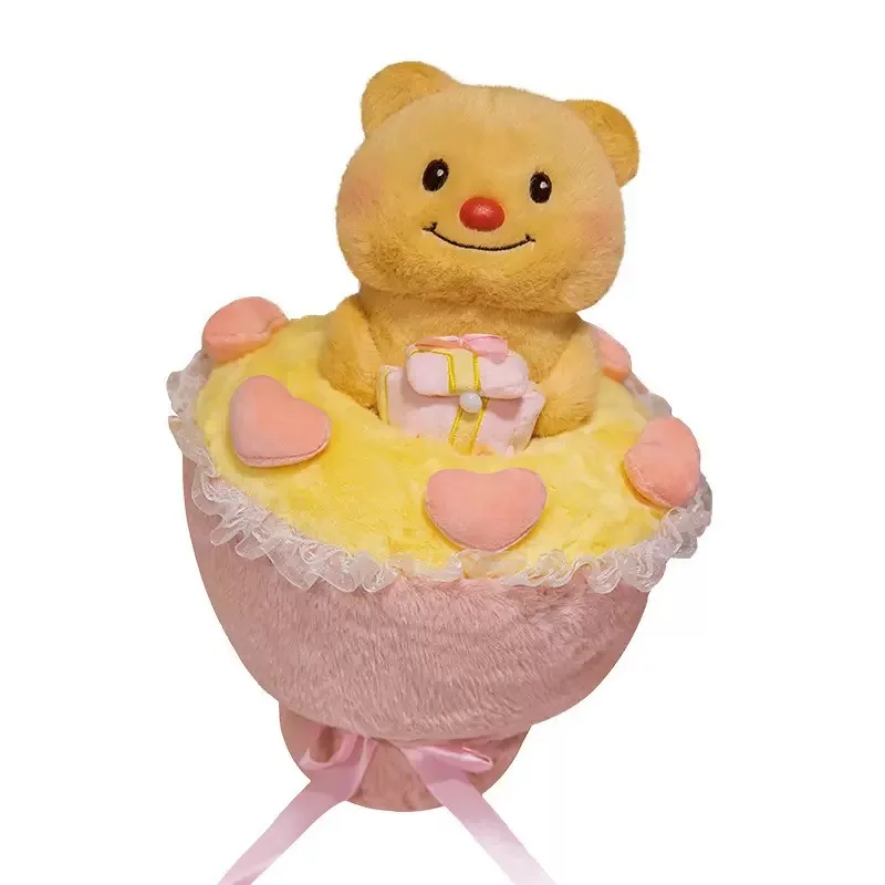 40cm Hand-held Flower Kawaii Bear Plush Toy Stuffed Animal Soft Doll Creative Wedding Bouquet Valentine Birthday Gift Decor
