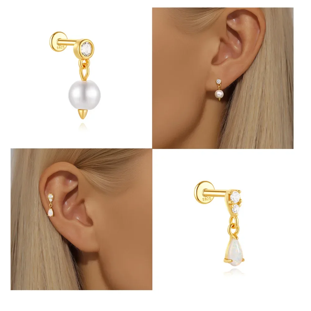 KO 925 Sterling Silver Golden single pearl Australian treasure zircon earrings for women 2024 New Wedding Jewelry brinco