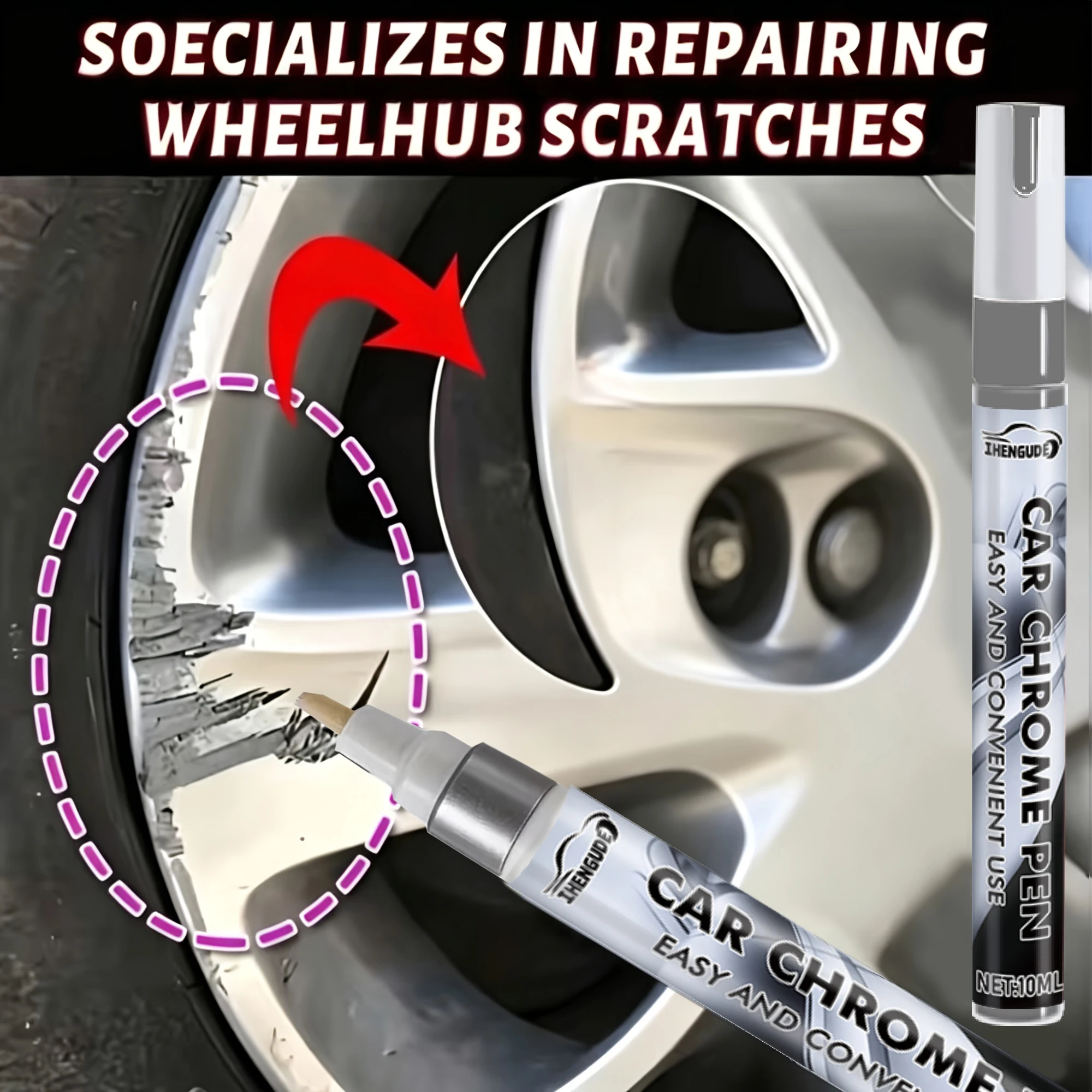 Chrome Repair Pen - Repairs Surface Scratches Perfect for Automotive Chrome Parts, Wheel Hubs, Emblems, Door Handles, and Other Metal Components. Easily Restore It to Its Original Condition
