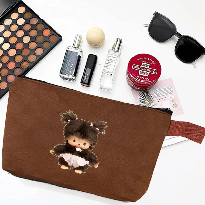 

Monchhichi Canvas Makeup Bag Women Fashion Toiletry Bag Female Kawaii Travel Portable Storage Pouch Student Cute Pencil Bags New