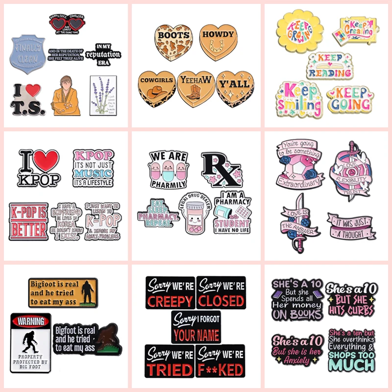 3-7pcs Cartoon Letter Enamel Pins Singer Kpop Quotes Proverbs Rainbow Metal Brooches Lapel Badge Jewelry Gifts For Friends ﻿