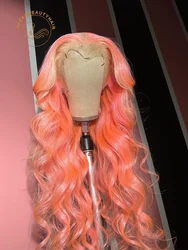 Rose Gold Pink Colored Lace Front Wig Human Hair Pink Wavy Pre Plucked 13x6 HD Transparent Lace Frontal Wigs For Women