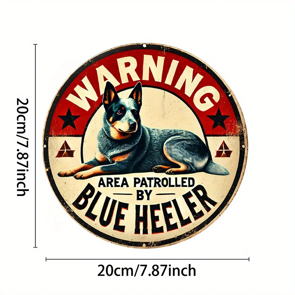 لوحة فنية جدارية مسطحة، قطعة واحدة من الكعب الأزرق العتيق - لوحة معدنية ريفية مستديرة من الألومنيوم مقاس 7.8 بوصة مع رسم توضيحي للكلاب والأحمر #3