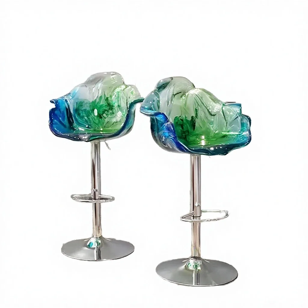 Handmade Stainless Steel Epoxy Resin Petal Chair Art Flower Design Swivel High Rotation Lifting Bar Stool for Hotel Villa Home