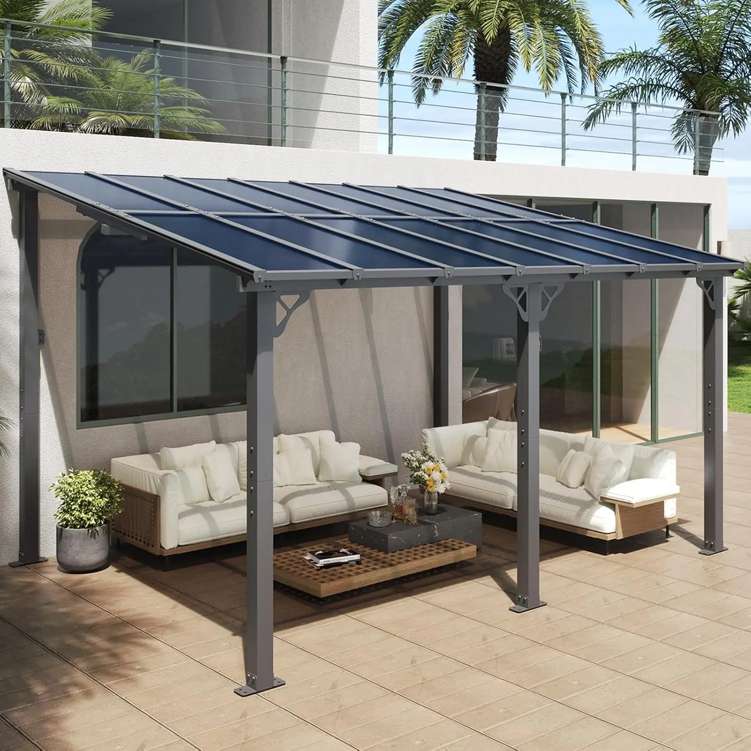 

10’x 14’ Gazebo, Wall Mounted Gazebos Pergola on Clearance, Outdoor Patio, Gazebo Awnings with Sloped Roof, for Porch