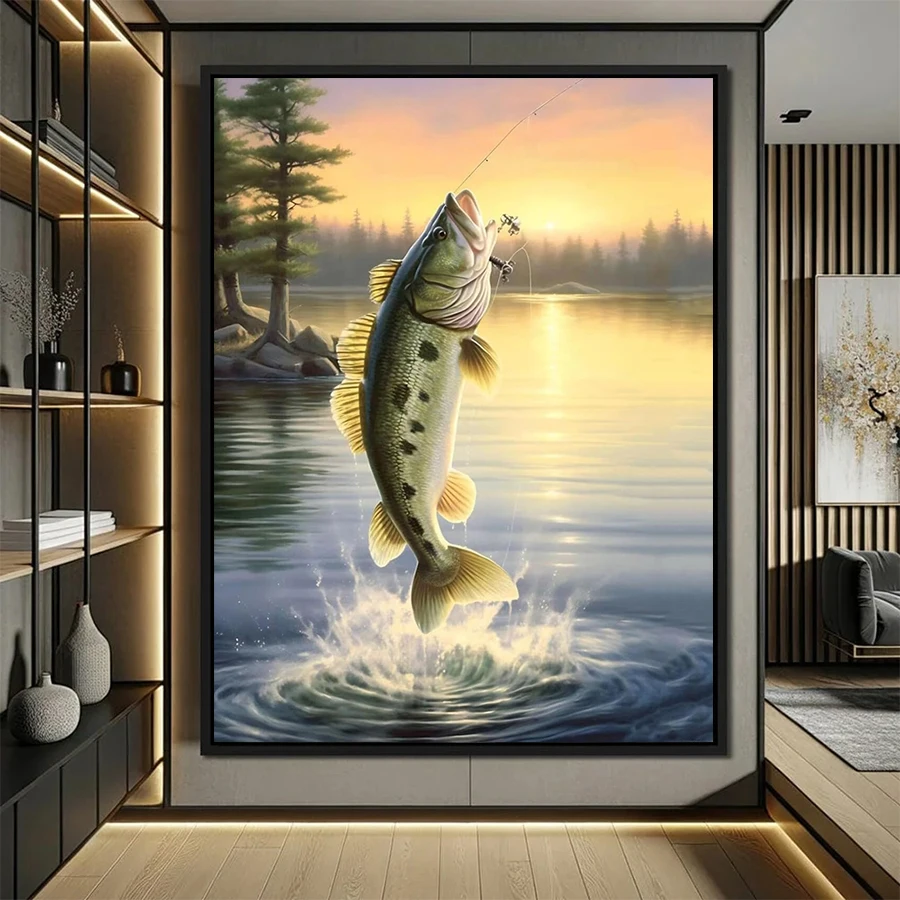 5D DIY Full Drill Diamond Embroidery Kit New Outdoor Roadside Fishing Bass Diamond Painting Cross Stitch Mosaic Art