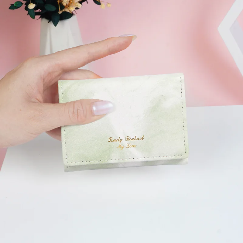 Dompet Wanita 2022 Tempat Kartu Kecil Lucu Kreatif Pola Marmer Modern Kulit PU Fashion Dompet Koin Pendek Tas Uang Kasual