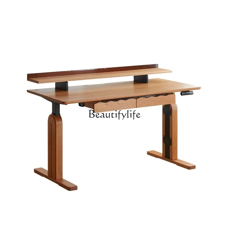 

Electric lifting table rock slab household solid wood Nordic Japanese cherry wood smart workbench