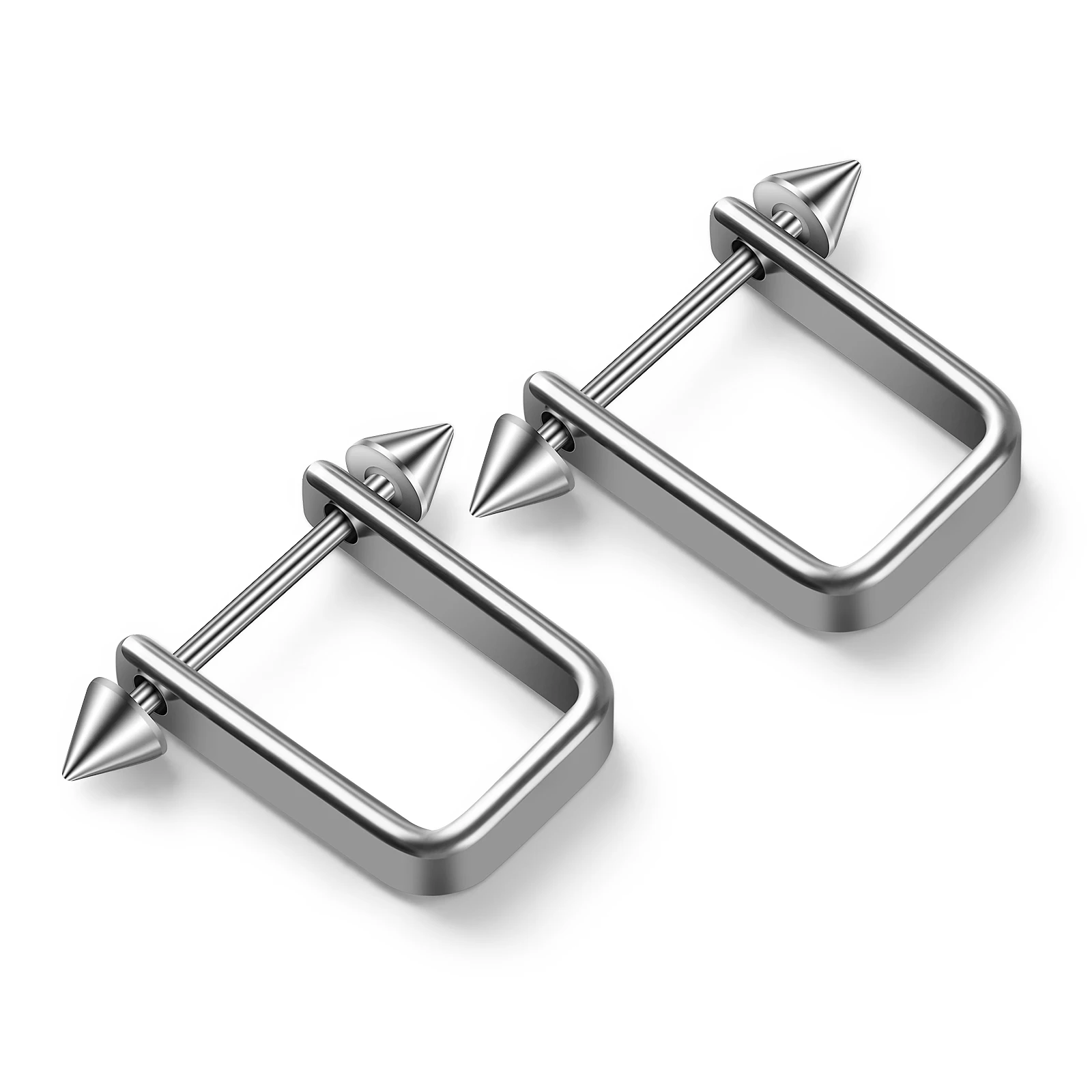 

2 Pack Punk Fashion Stainless Steel Statement Geometric Square Cone Half Round Earrings Pierced Jewelry for Men Women