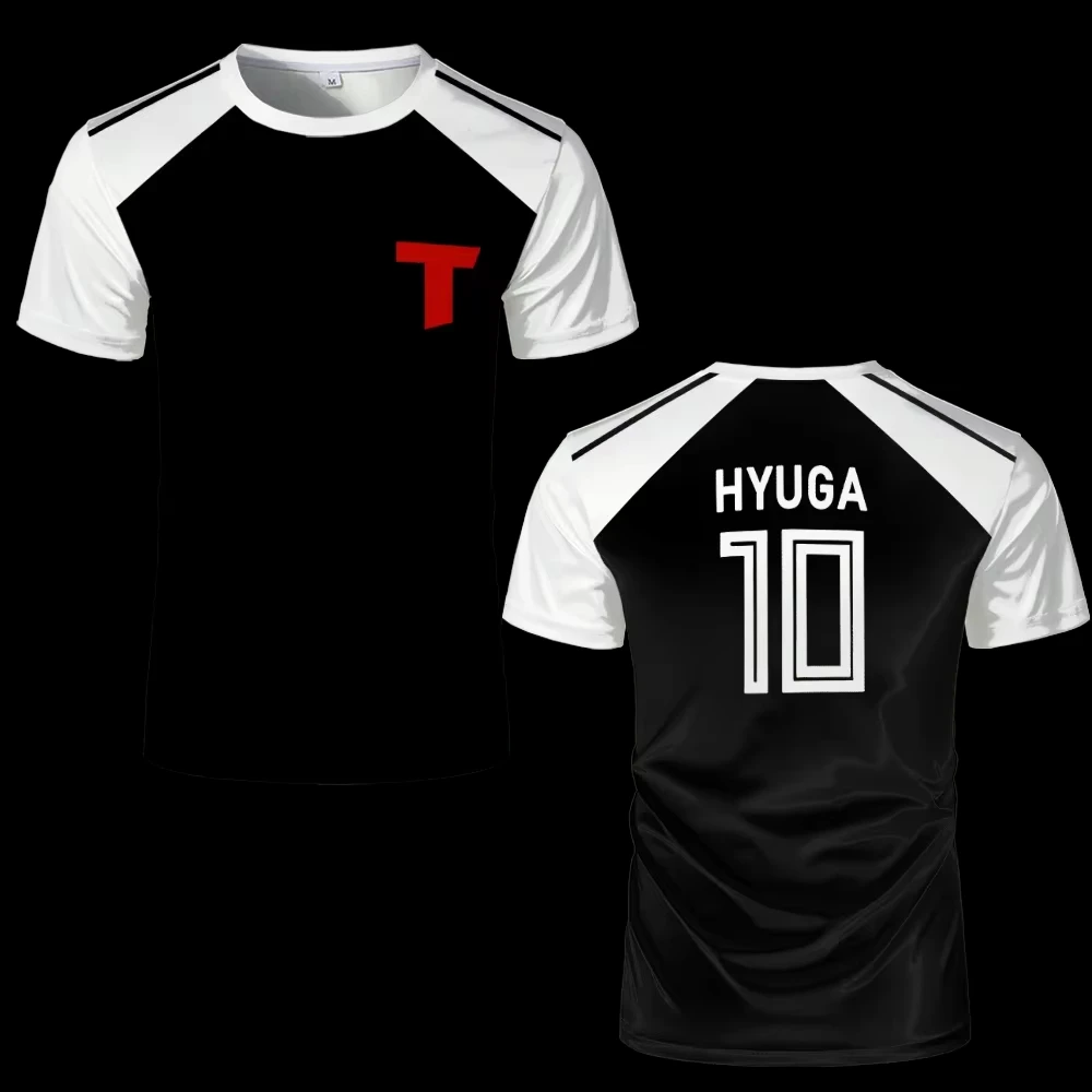 Camiseta de fútbol con estampado 3D de capitán Tsubasa Anime Hyuga, camiseta de manga corta para hombre, ropa de diseñador para Cosplay, moto