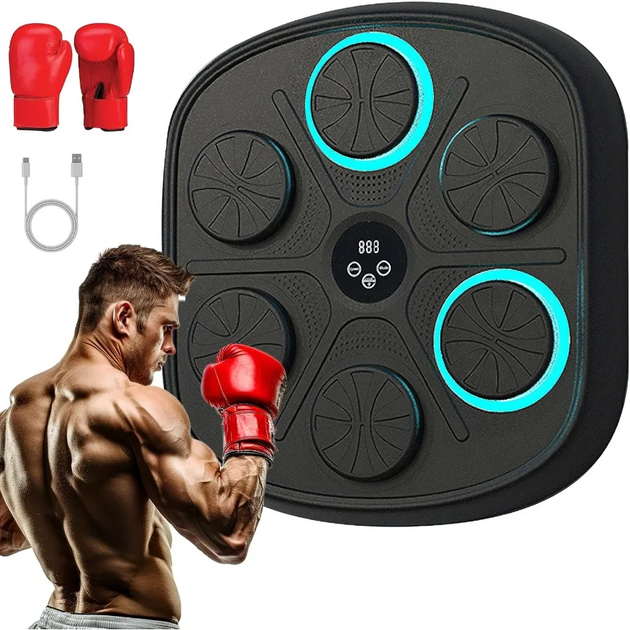 Entrenador de boxeo con música inteligente montado en la pared con objetivo de punzonado electrónico y guantes para uso en interiores y hogares, entrenamiento interactivo
