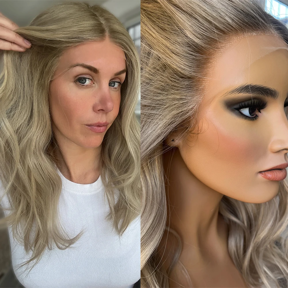 

20 "Омбре Бежевый Блондин Синтетический Парик Фронта Шнурка для Женщин Ежедневный Парик Парик Реалистичный Вигляд Термостойкое Волокно Смесь Человеческих Волос