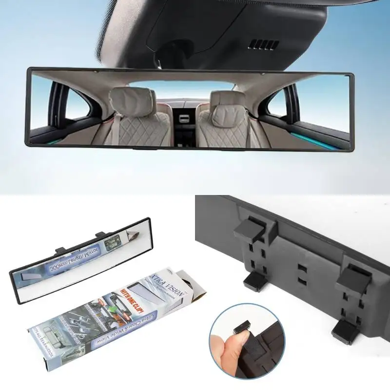 12 Inch Convex Curved Wide-angle Rearview Mirror Clip-on HD Panoramic Large Vision Auxiliary Mirror Anti Glare Reverse Monitors