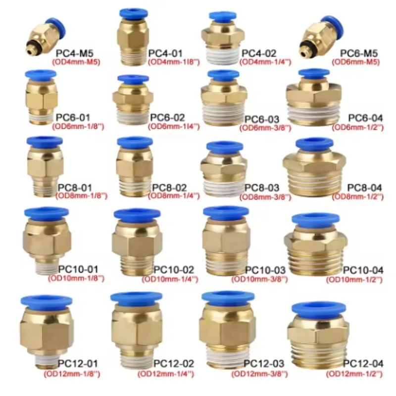 1/5PCS Pneumatic Air Connector Fitting PC 4mm 6mm 8mm 10mm 12mm Thread 1/8