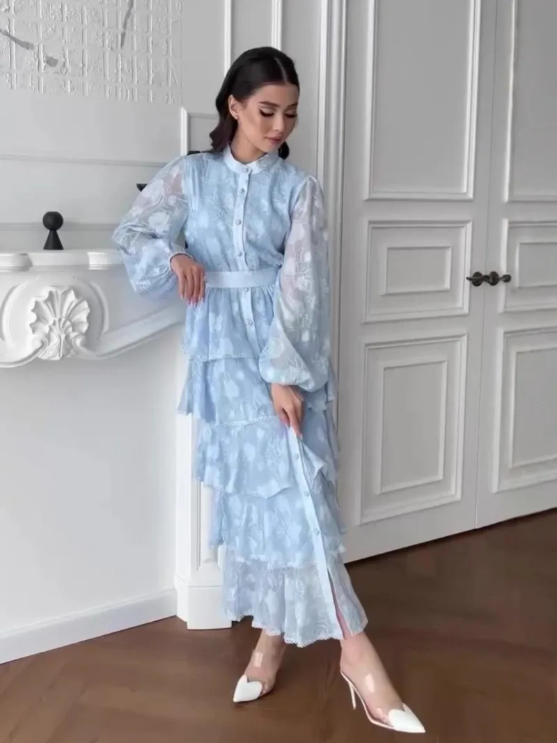 

Women's Autumn New Vintage Soft and Elegant Long-sleeved Long Dress with Slim Waist