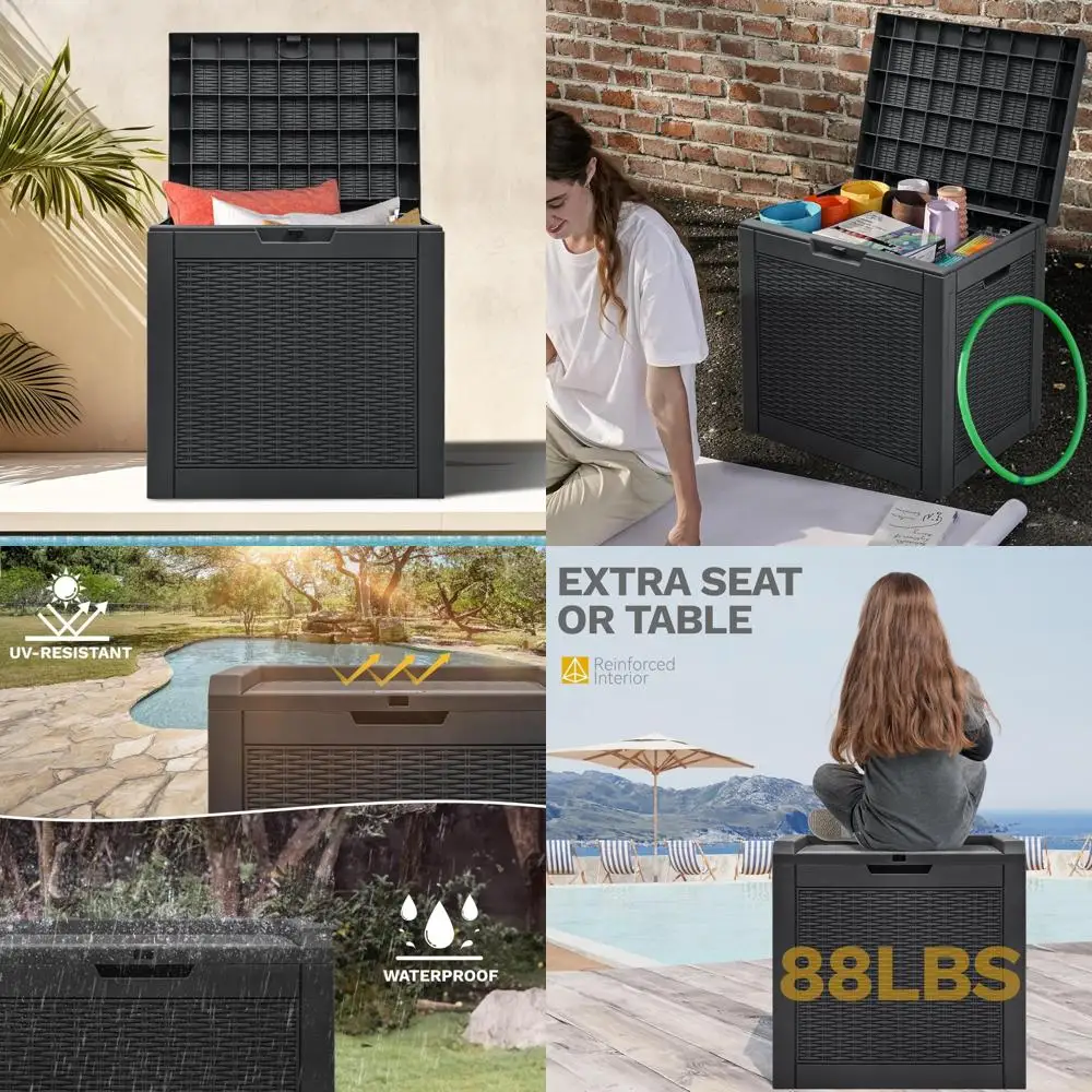 Lockable Waterproof Outdoor Storage Box for 32 Gallons, Ideal for Patio Cushions, Gardening Tools, and Package Delivery