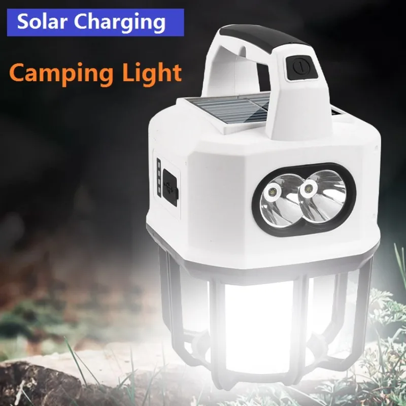 Solar Rechargeable Camping Lantern Outdoor Waterproof Tent Light Multifunctional Ultra Bright Flashlight Portable Emergency Lamp