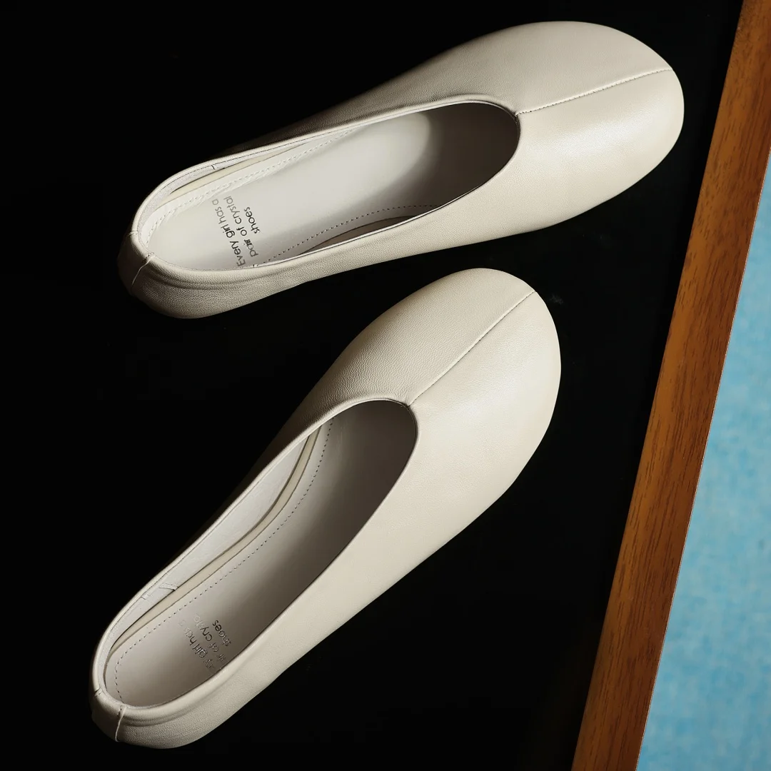 danxuefei plus size 34-42 women's sheepskin round toe slip-on ballet flats high quality soft comfort casual female ballerians