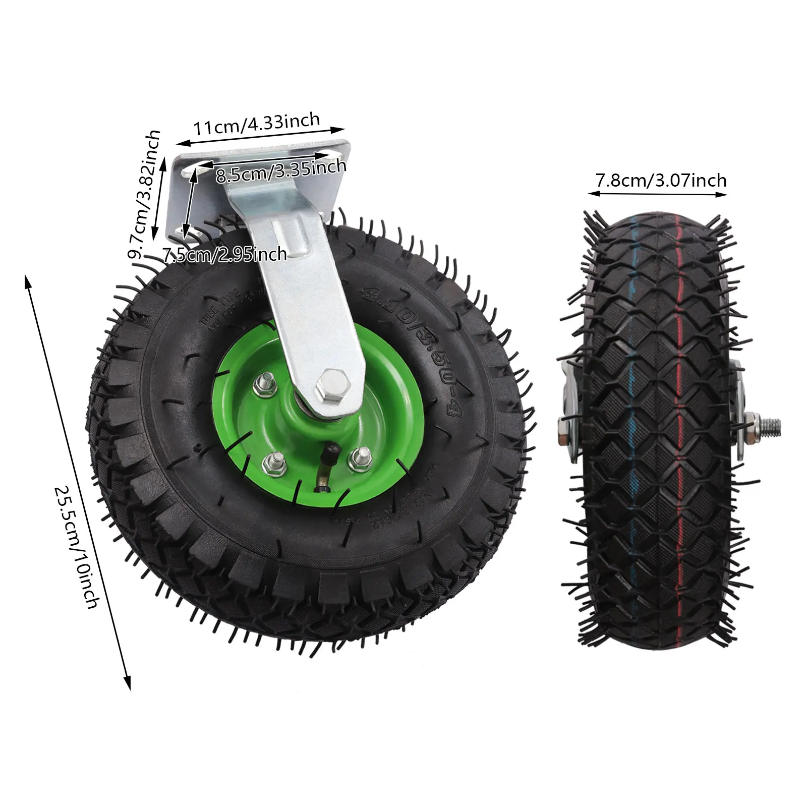 10 Inch Pneumatic Caster Set 2 Swivel 2 Rigid Plate Mount Galvanized Thick Bracket Rubber Inflatable Tire Double Ball Bearing 300Kg Load Cart Furniture Industrial Mobility Wheel Kit view 2