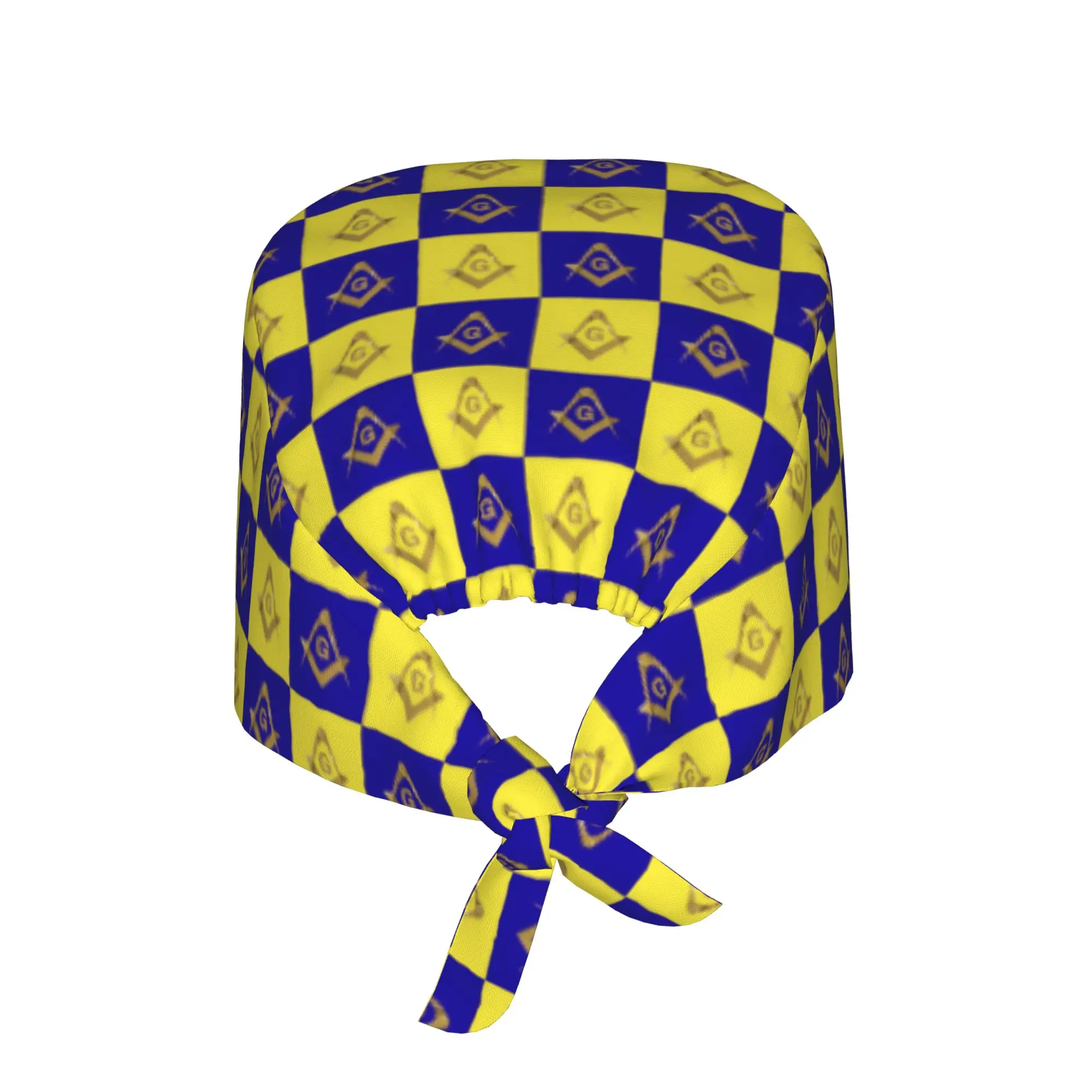 Freemason Checkered Plaid Gold Square Compass Masonic Working Hat  Scrub Caps Scrub Nursing Doctor Surgeon Cap for Dentist