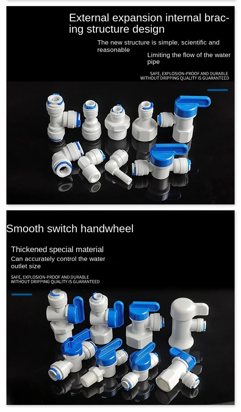 صمام لولبي RO Water Straight Plastic Ball Valve 1/4\ الماء والبخار — تفصيل 4
