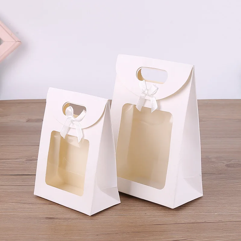 10Pcs Black/White Gift Bags with Clear Window Kraft Paper Bag with handle Candy Biscuits Cake Packing Box Eid Mubarak Gift Bag