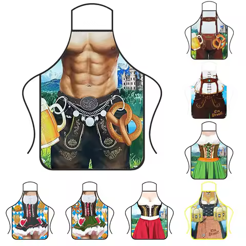 Funny Apron Super Muscle Kitchen Man Women Cooking Aprons Oktoberfest Bavarian Apron Adult Cozinha Tablier Cuisine Pinafore