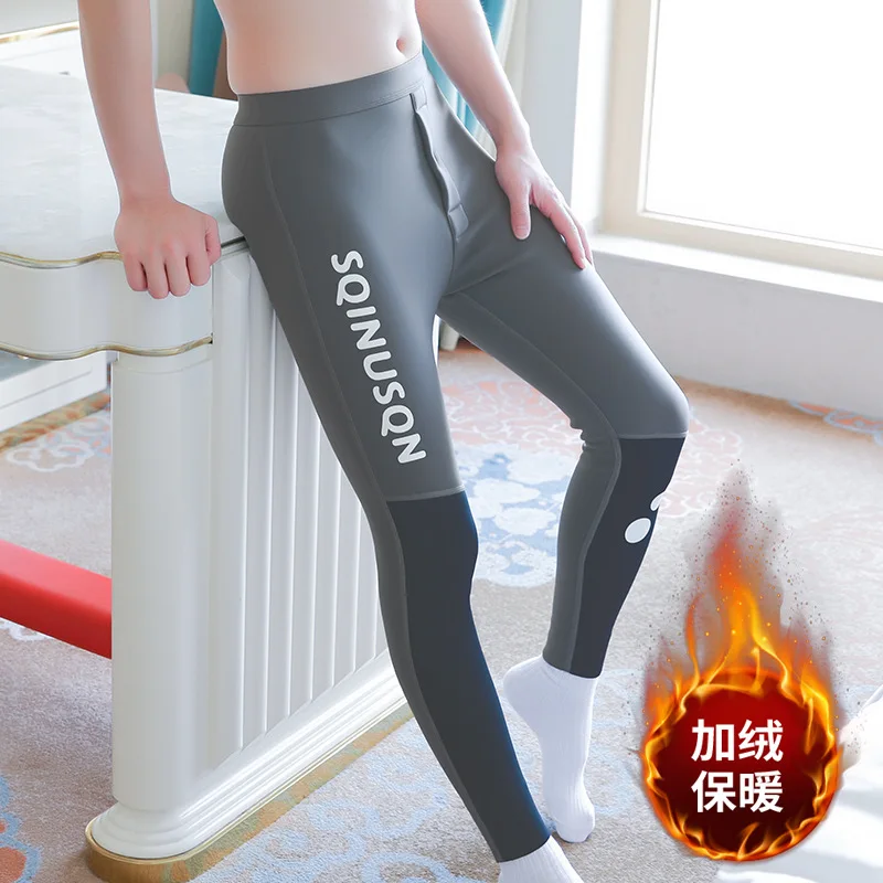 

Winter Warm Men's Thermal Underwear Bottom Slim-fit Shark Pants Fleece Long John Leggings Fitness Jogging Long Trousers Tights