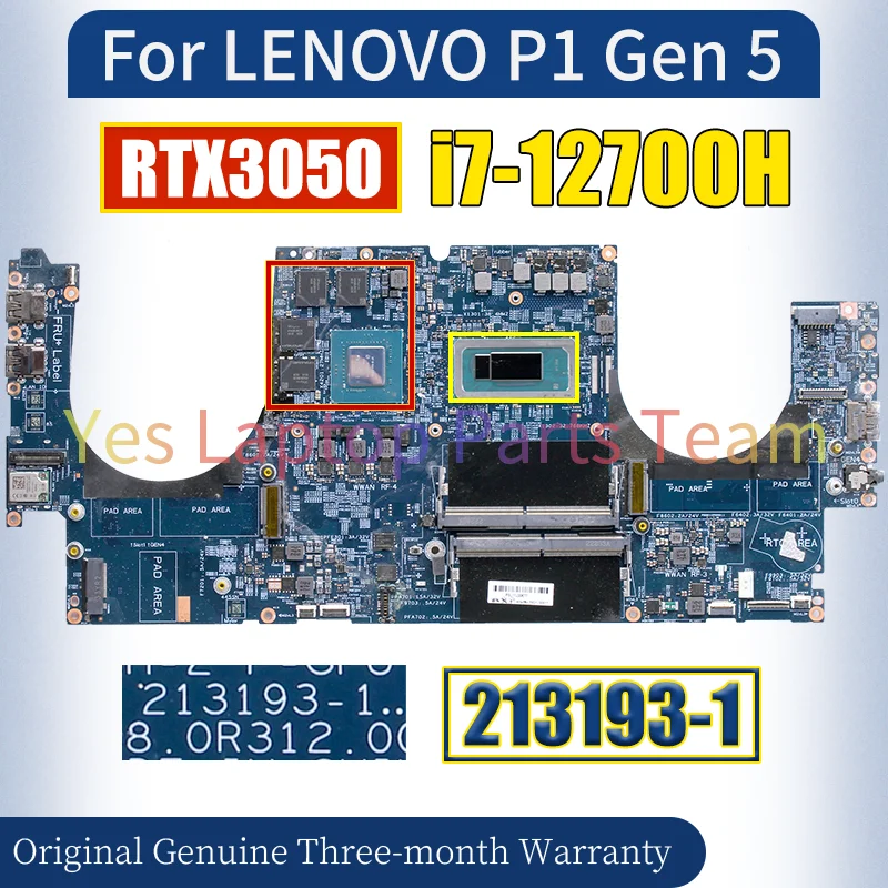 213193-1 For LENOVO P1 Gen 5 Laptop Mainboard 5B21J30517 SRLD1 i7-12700H RTX3050 GN20-P3-R-A1 Notebook Motherboard