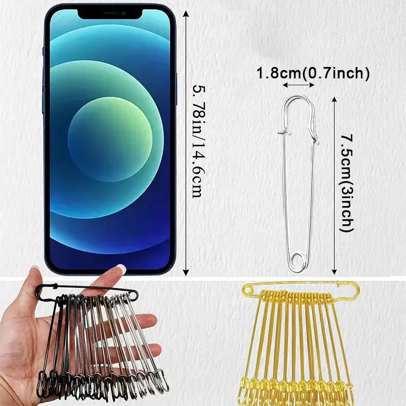 5/10/20 قطعة دبابيس أمان فولاذية كبيرة جدًا 75 مللي متر (3 بوصة) دبوس أمان كبير عالي التحمل من الفولاذ المقاوم للصدأ دبابيس قفل زنبركية للملابس والحرف اليدوية #3