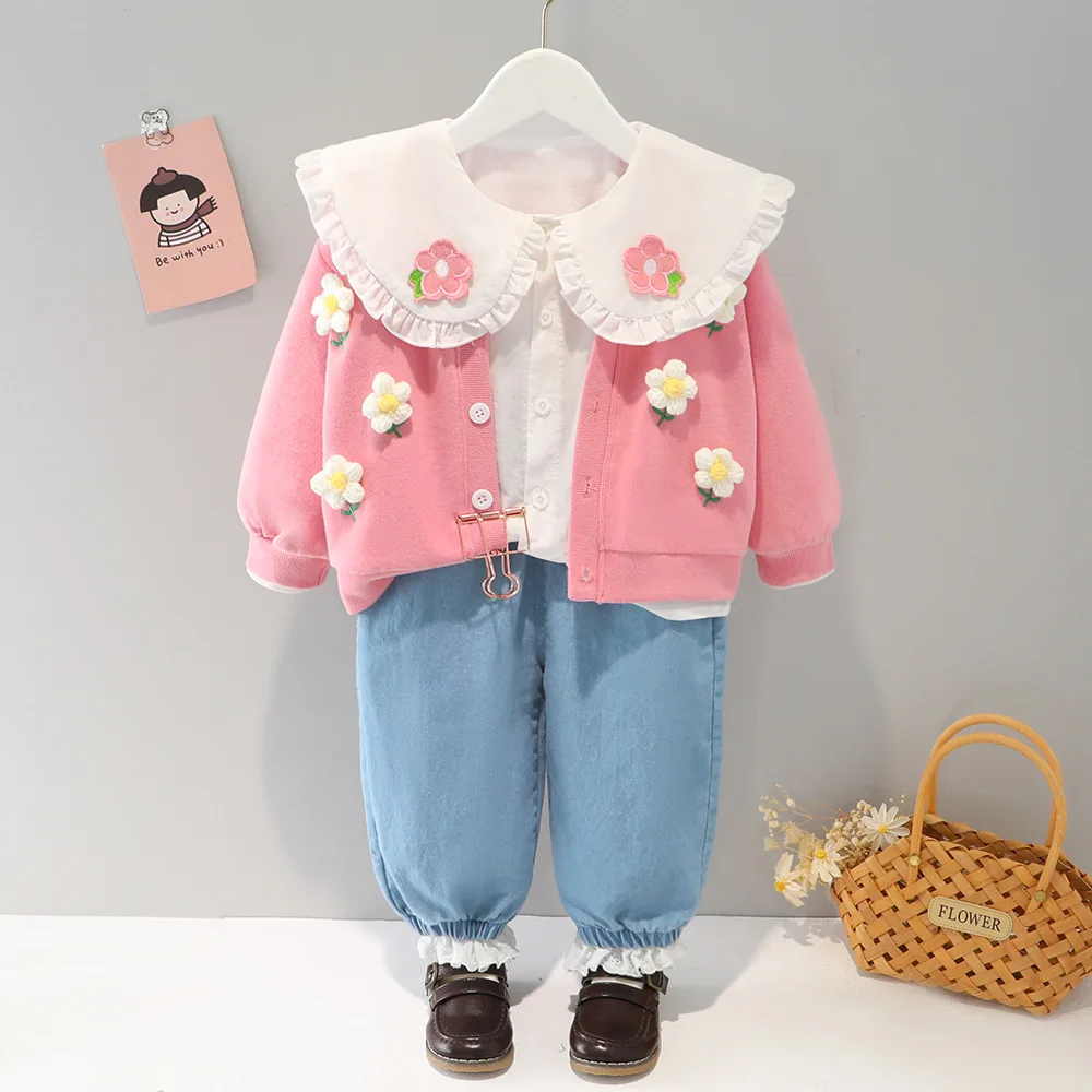 Children\'s clothing girls baby Internet celebrity spring new three-piece set 3-4 years Korean version fashionable outer suit