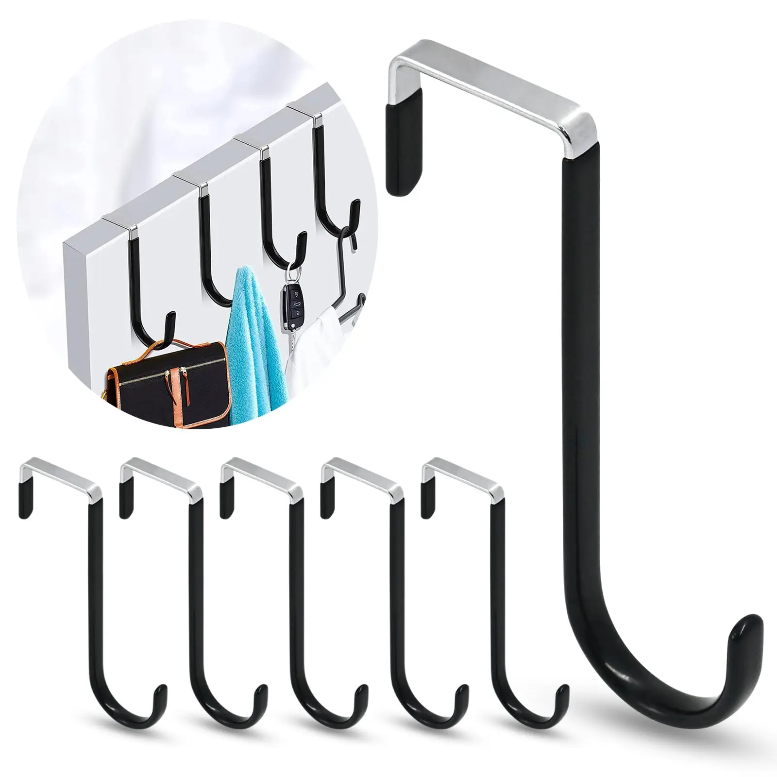 Tür-Aufhänger-Haken mit Gummi-Organizer-Haken für Wohnzimmer, Badezimmer, Schlafzimmer, Küche zum Aufhängen von Kleidung, Handtüchern, Hüten, Mänteln – Detail 6