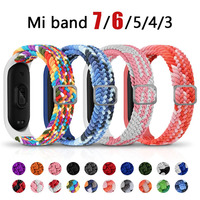 Nylon Wrist Strap For XiaoMi Mi Band 5 6 7 Adjustable Elastic Braided Wristband Replacement Bracelet Band For Mi Band 5 6 7