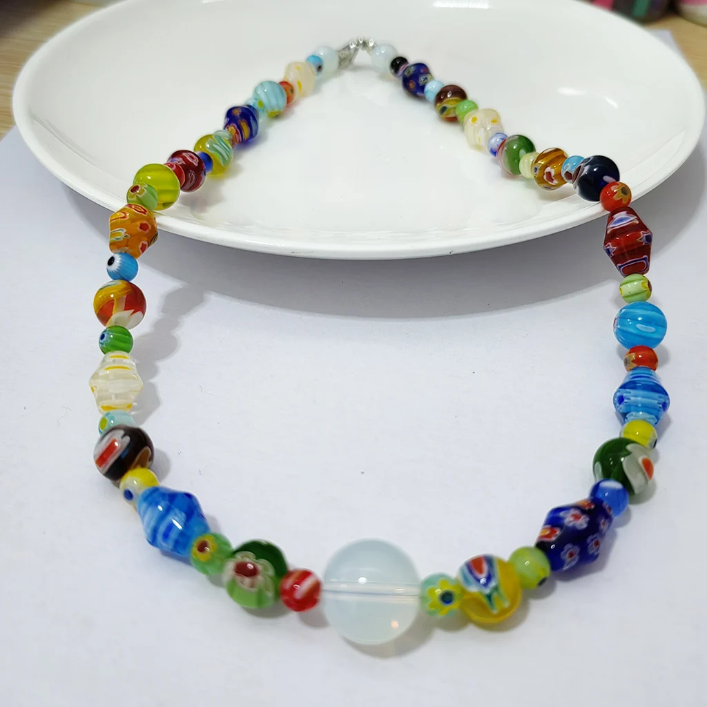 1PCS Handmade Murano Thousand Flowers Glazed Bead Necklace For Women Fashion DIY Personality Female Opal Jewelry