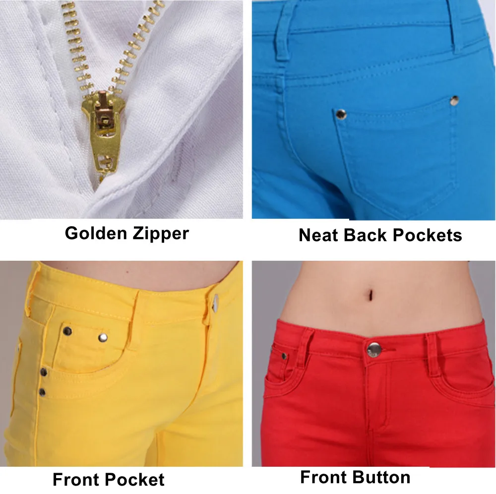 Calça jeans feminina slim fit stretch, comprimento 9/10 até o tornozelo, colorida, confortável, tecido elástico, cintura elástica, casual, escritório, confortável