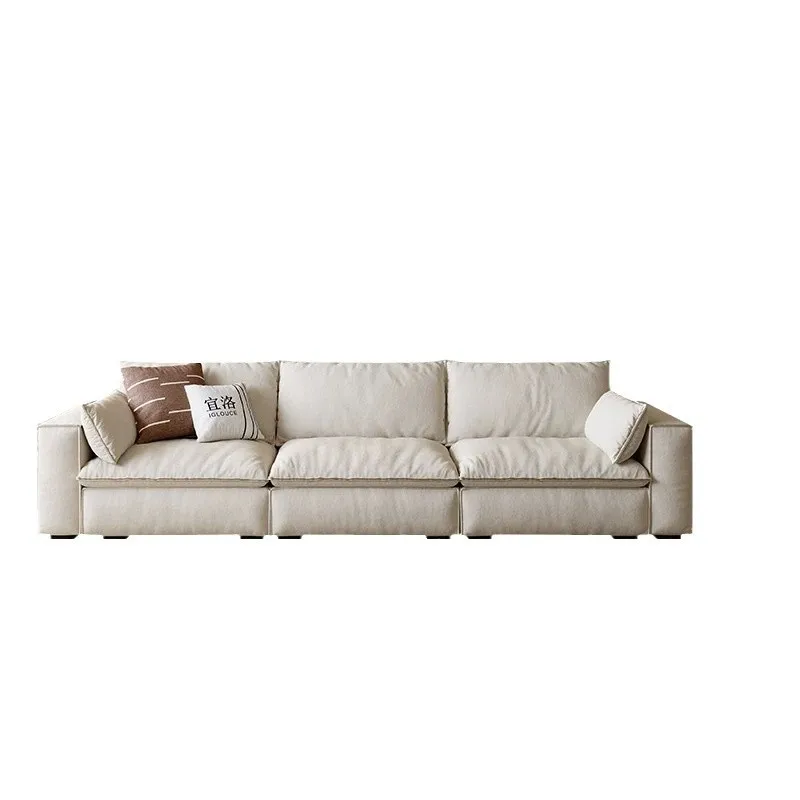 

Tofu block fabric sofa cream style living room small apartment straight row modern