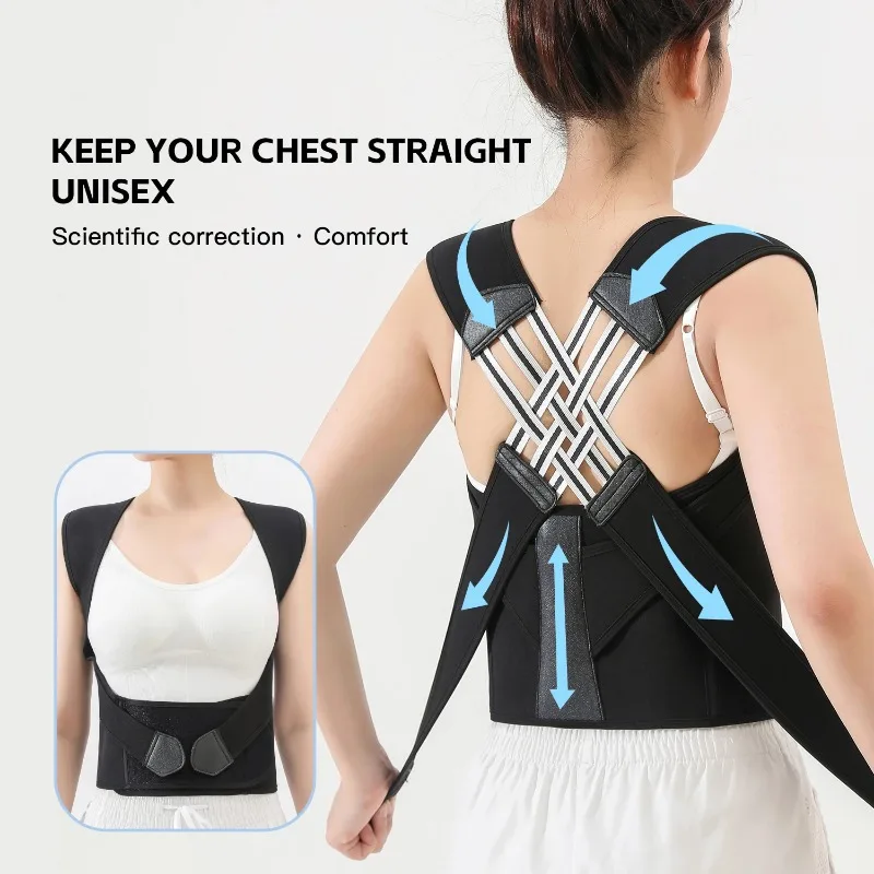 Black Posture Corrector Brace, Breathable Elastic Back Support Belt, Adjustable Shoulder Posture Trainer for Students,Upper Back