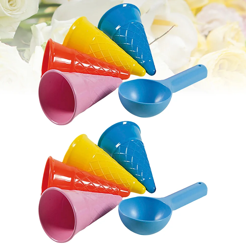 10pcs Plastic Beach Toys Seaside Sand Ice Cream Cones and Scoop Outdoor Toys for Children Kids (Random Color)