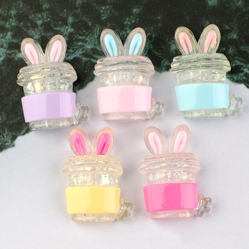 20pcs Resin Flatback Cabochon Rabbit Cup for Scrapbook Crafts DIY Accessory Decor Figurines Kawaii Bunny Ears Cup Ornament