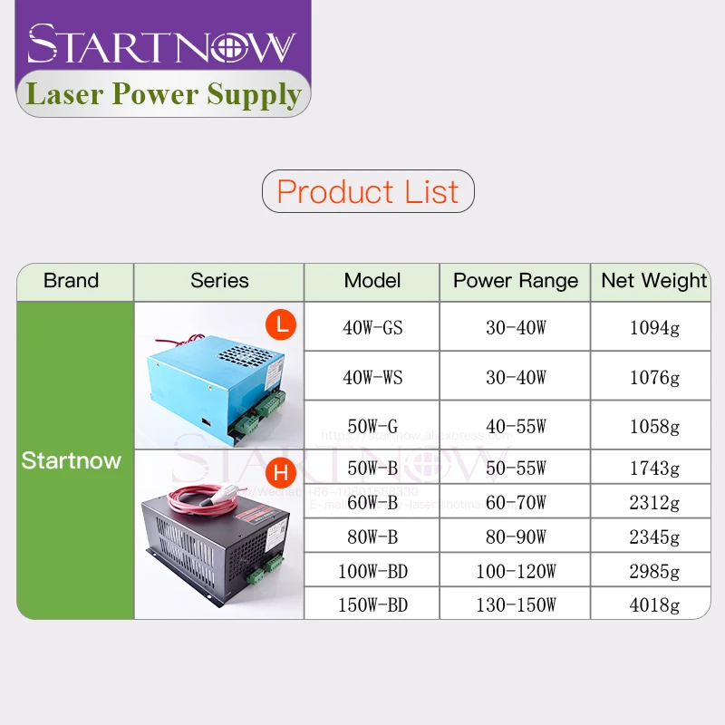 Startnow alimentatore Laser 50W-G per macchina per incidere di taglio di tubi Laser 30-55W Watt PSU 115V/230V MYJG 40W-WS/GS Power Model