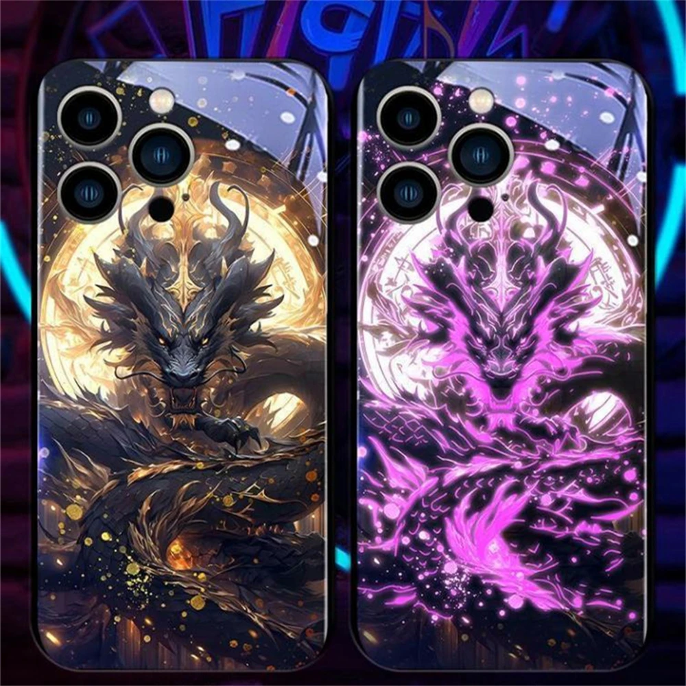 Green Dragon Hovering Design Luminous Glass LED Call Light Up Flash Phone Case For iPhone Air 17 16 15 14 13 12 11 Pro Max Plus view 5