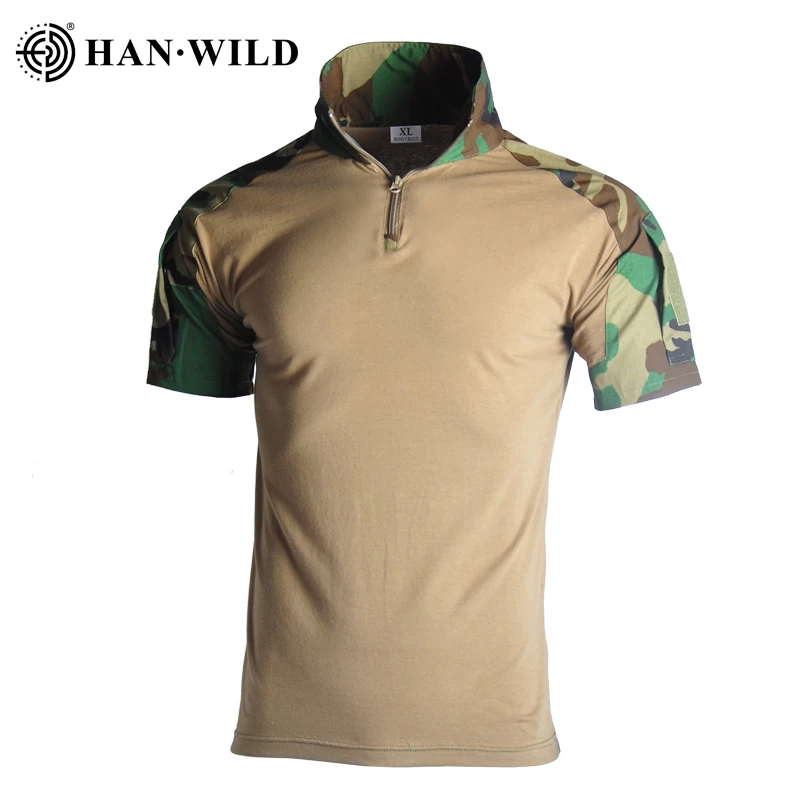 HAN WILD Camo Shirt Tactical T-Shirt Men Outdoor Short Sleeves Frog Suit Combat T-shirt Summer Camping T-shirt Men Big Size